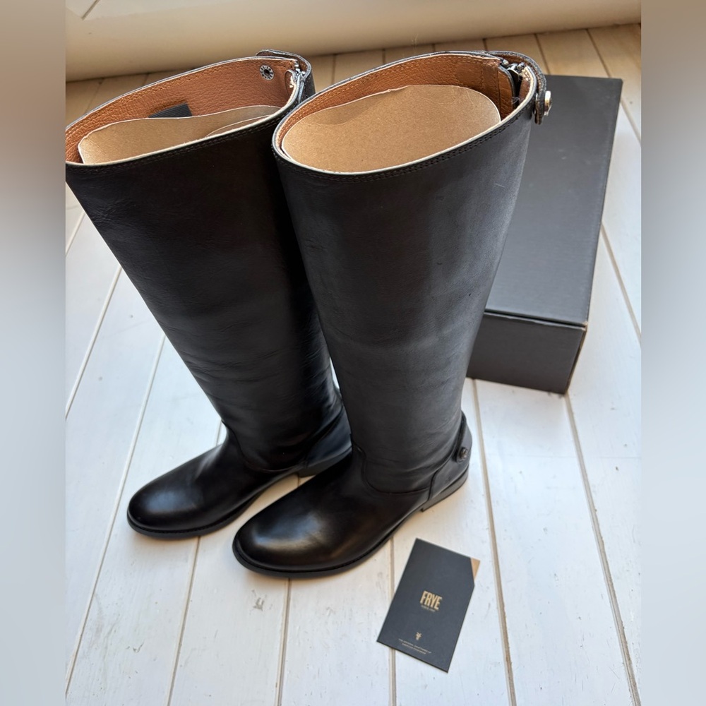 Frye Melissa Black Leather Equestrian Boots - Picture 13 of 13